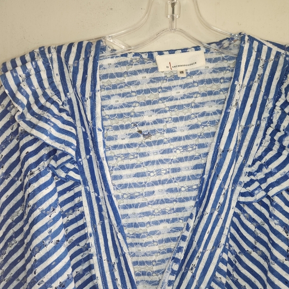 Anthropologie Nautical Ocean Blue and White Stripe Cover-up Cardigan - Picture 5 of 14